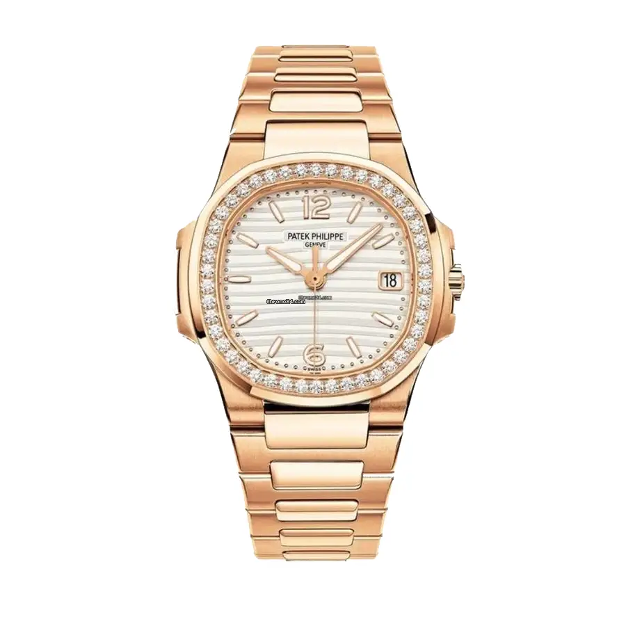 Patek-Nautilus-White-71181200R-001-Ladies-1 Patek Philippe Nautilus 7118/1200R-001 Rose Gold Diamond Bezel - Image 1