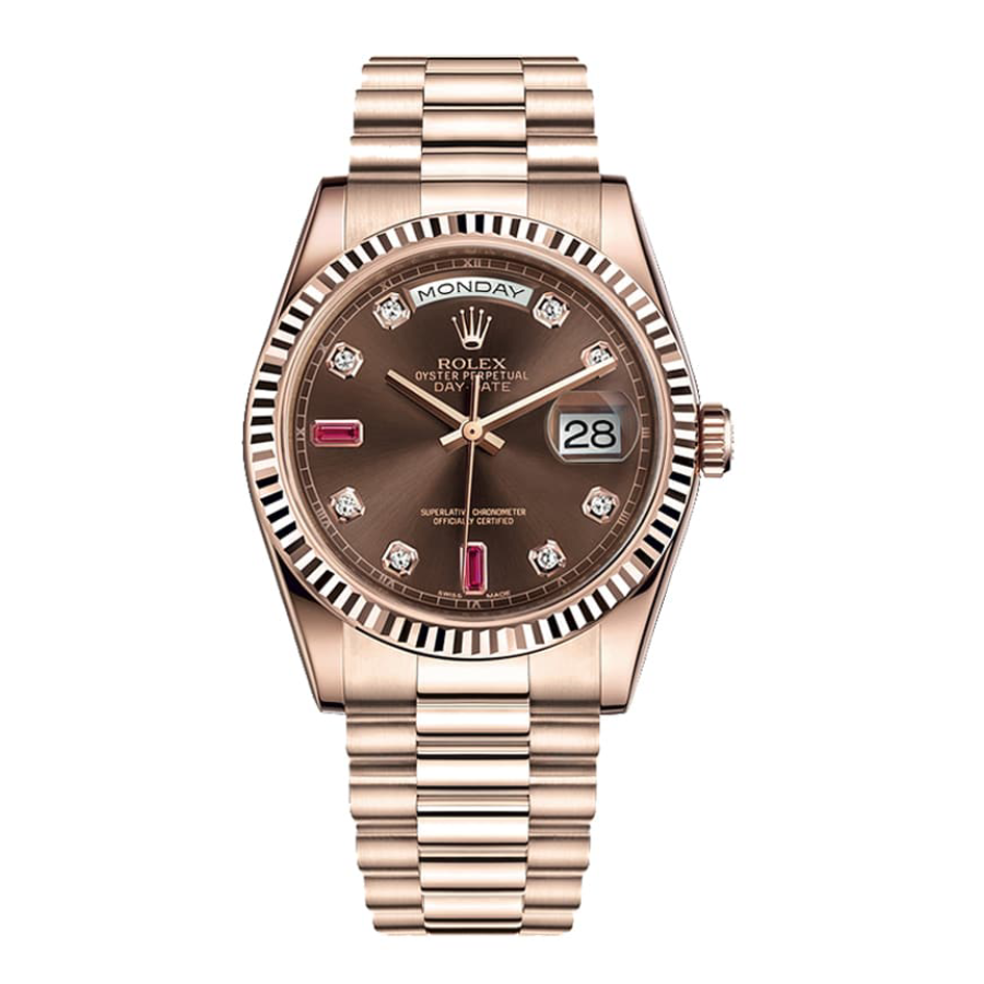 Rolex Day Date 128235 AR Rose Gold Wrapped Chocolate Dial Replica BP Factory Watches
