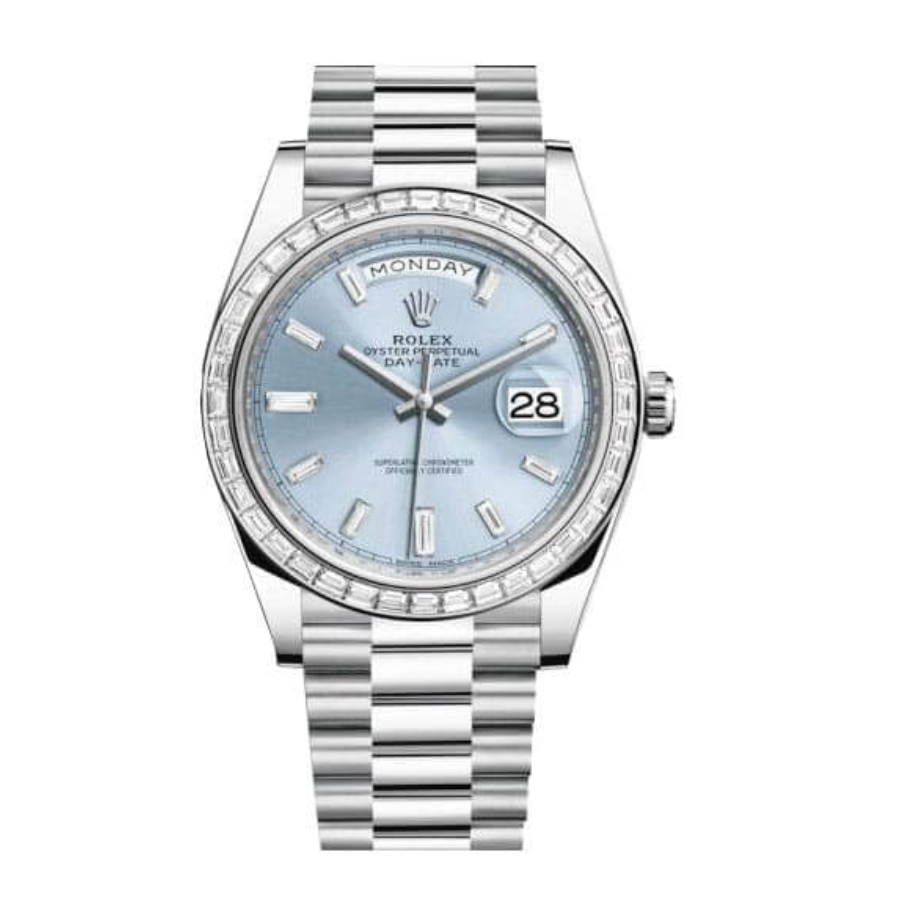 Rolex-Day-Date-Platinum-228396TBR-Ice-Blue-Baguette-Index-Replica Rolex Day-Date Platinum 228396TBR Ice Blue Baguette - Image 1