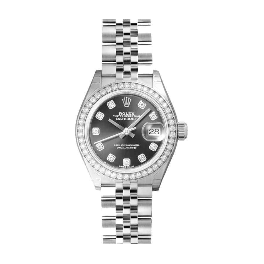 rolex-datejust-28mm-279384rbr-white-gold-automatic-dark-grey-diamond-dial Rolex Datejust Jubilee Diamond 279381RBR Dark Grey Diamond Dial - Image 1