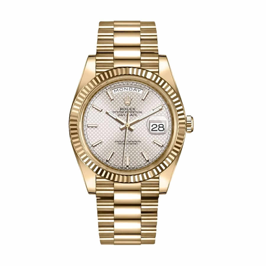 rolex-day-date-228238-n-yellow-gold-silver-diagonal-dial-replica Rolex Day-Date 228238-0004 Diagonal Silver - Image 1
